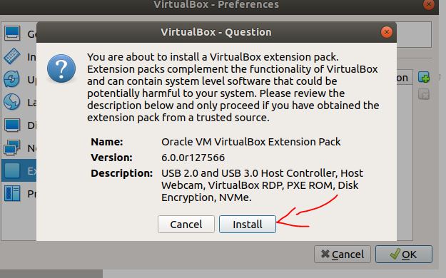 Install the virtualbox extension packages