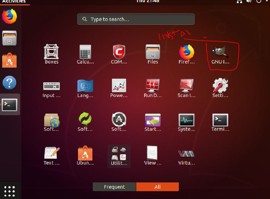 GIMP installed on Ubuntu terminal