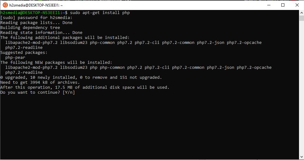 Installing PHP on Windows subsystem Linux