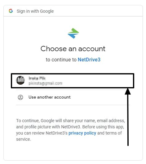 Choose account NetDrive