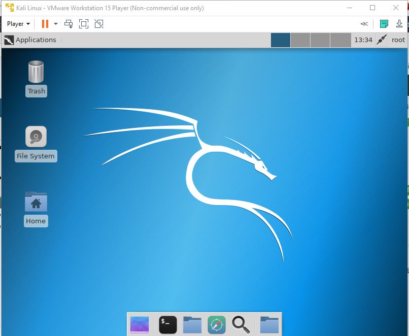 installation done of Kali linux on Vmware