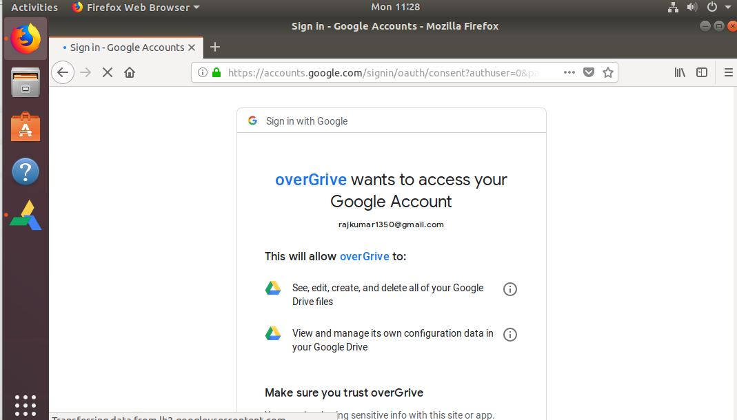 Allow overGrive to access the Google account