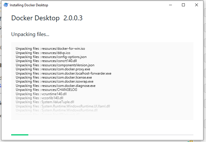 Docker Desktop unpacking files
