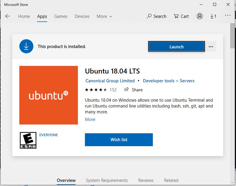 Microsoft store Ubuntu 18.04 app