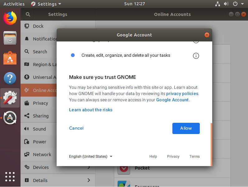 give rights to Google drive on Ubuntu