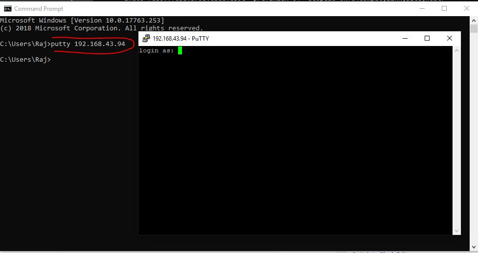 open putty SSH via command prompt