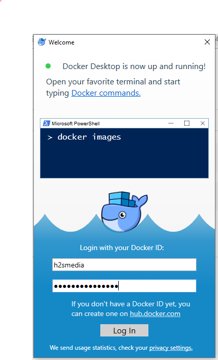 running Docker on WIndows 10 login