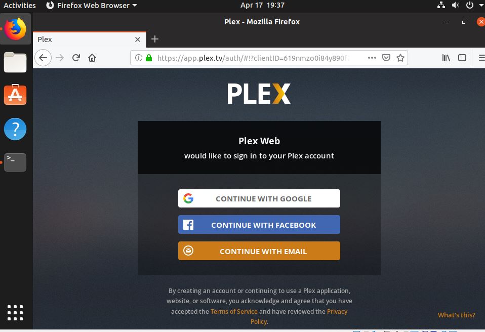 Authenticate the Plex Media server