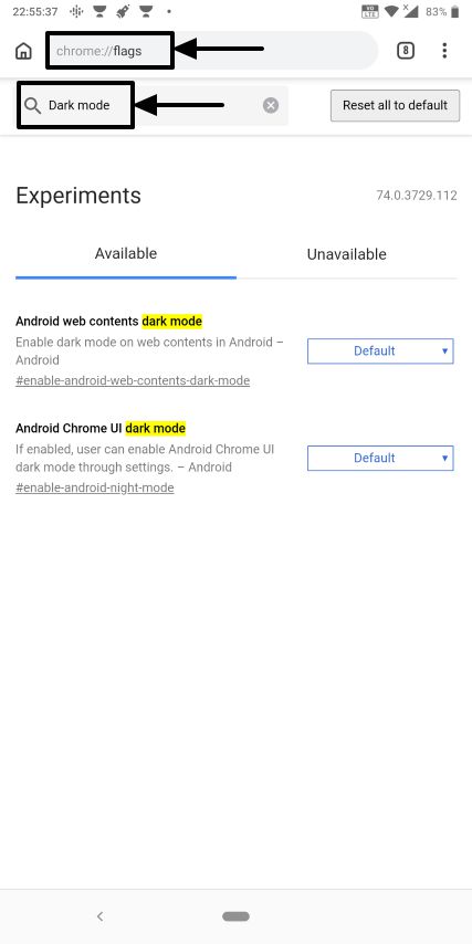 Dark mode on Chrome Android 1