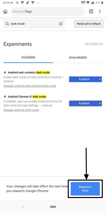 Dark mode on Chrome Android 4
