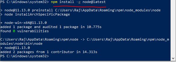 command to upgrade node to lates version