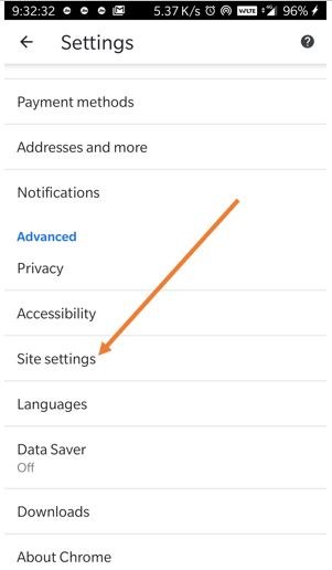 Android Chrome site settings