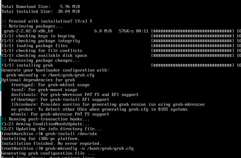 Install Grub bootloader on Arch Linux
