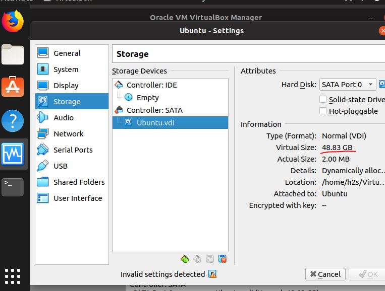 See the increased Ubuntu VB virtual drive size