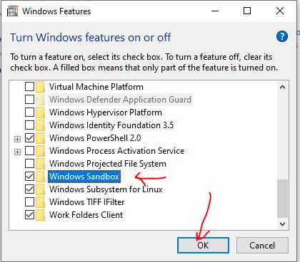 Turn windows features on or off