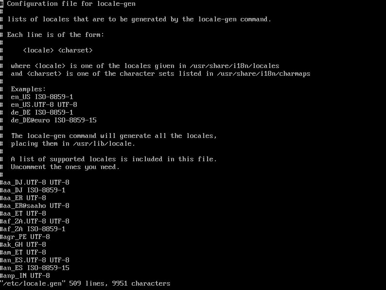 locale-gen file of Arch Linux