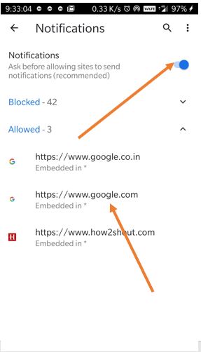 stop notifications on Android chrome browser