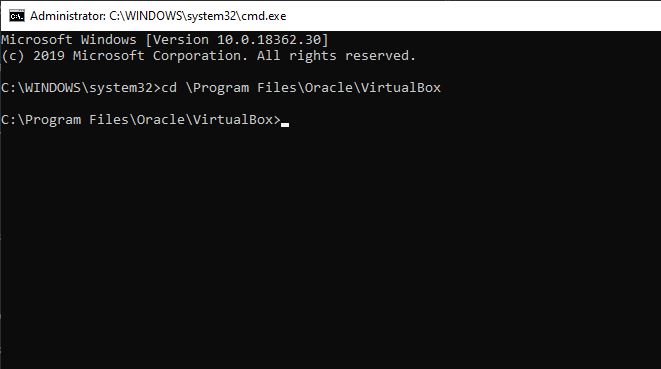 switch to virtualbox directory in command prompt