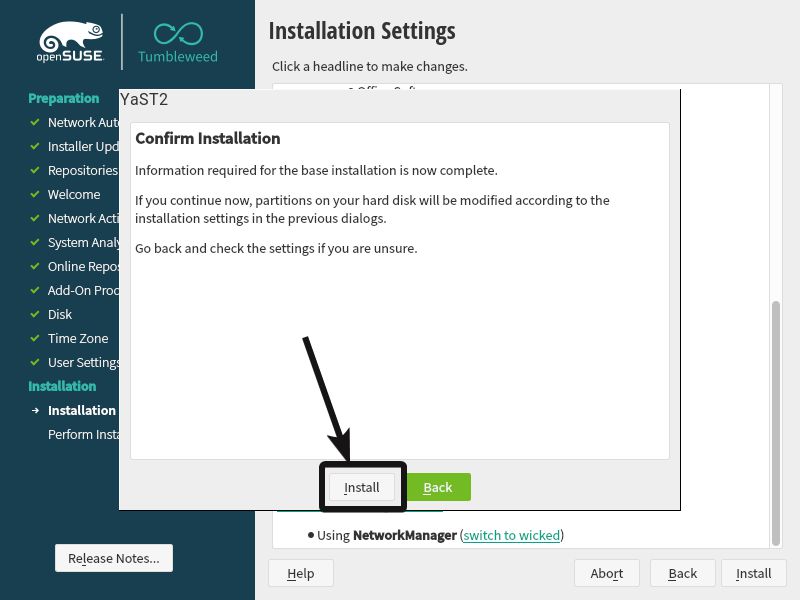 onfirm and Install OpenSUSE Tumbleweed