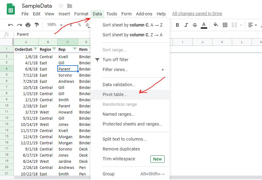 Pivot Table in Google sheets