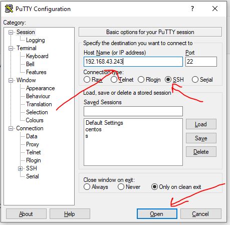 Putty configuration to connect