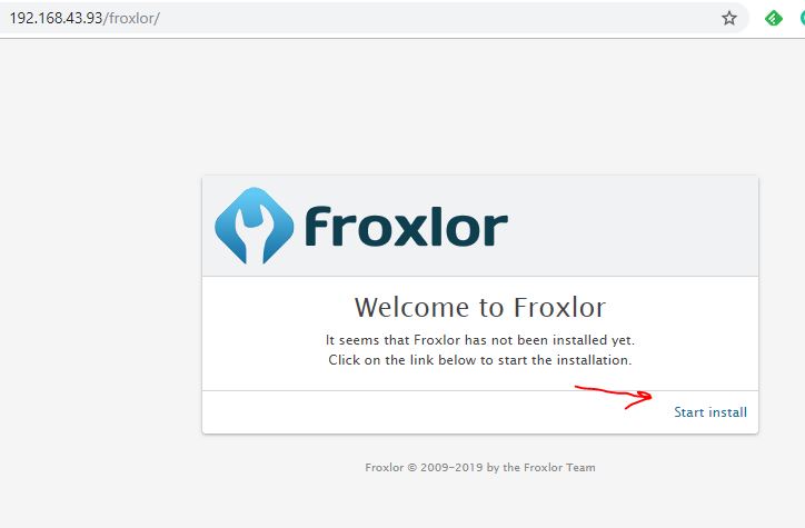 Clcik on Start install button of Froxlor server management control panel
