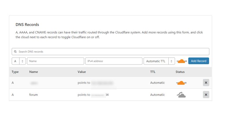Set DNS records in cloudflare for Discourse 
