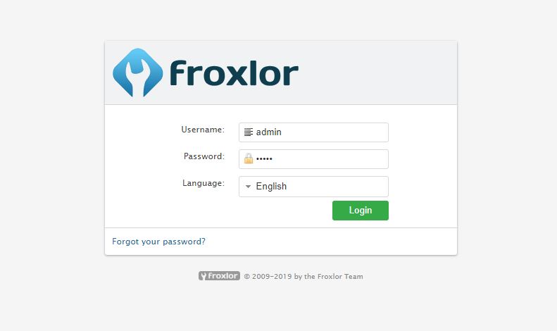 Froxlor login page