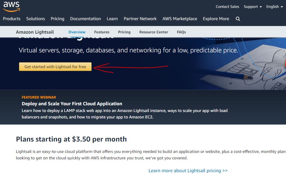 Get started with Amazon lightsail for free