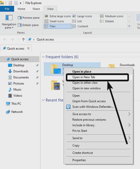 Open a folder in a new tab in Windows explorer