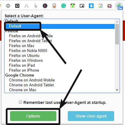 Default in the user agent selection app