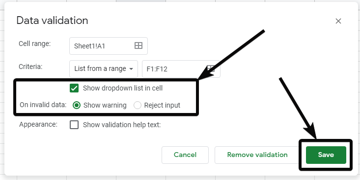 Show Google sheets drop-down menus list in the cell