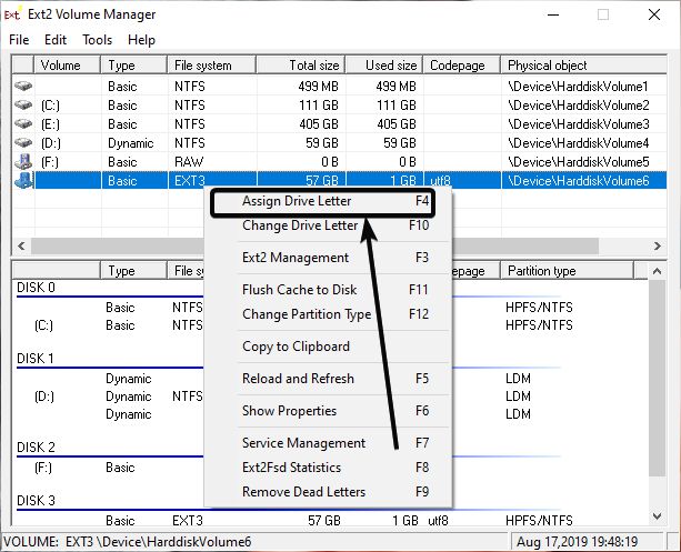 ext file system on Windows Assign Drive Letter’