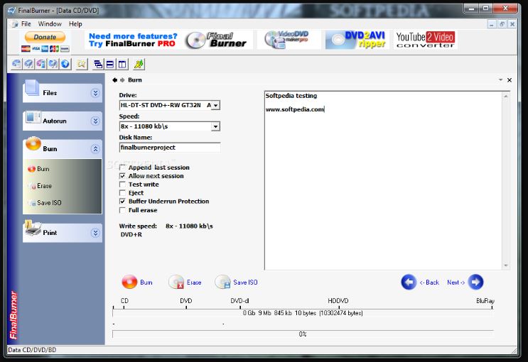 FinalBurner free DVD creator software