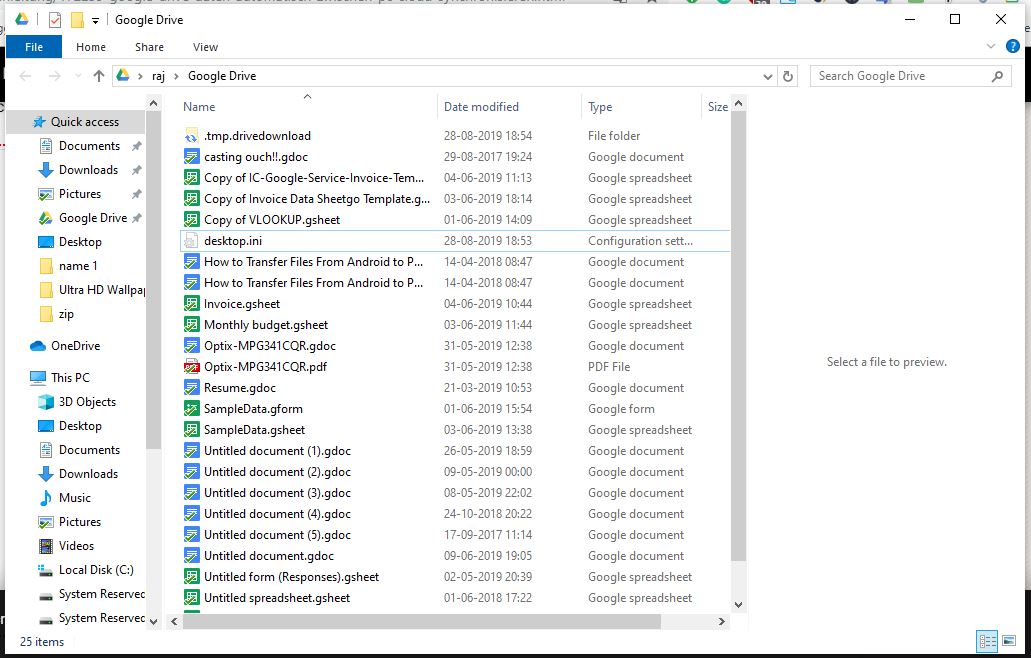 Google Drive folder on Window PC or macos
