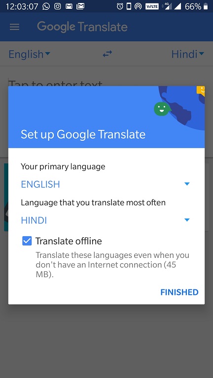 Set primary translation language of google transalte app