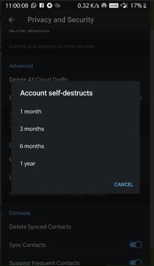Telegram Account Self Destruction