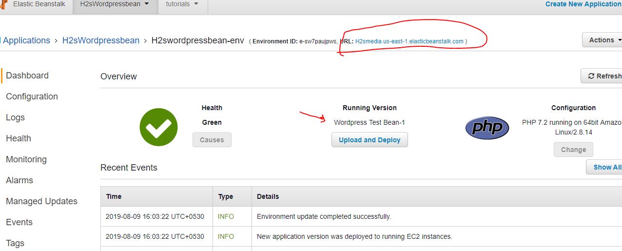 WordPress successfullydeployed on Elastic beanstalk, now access it