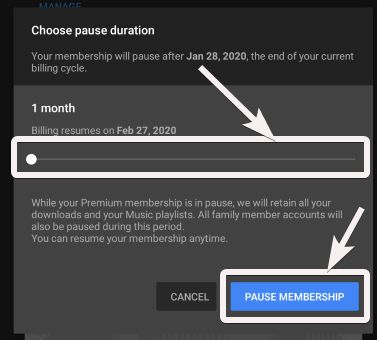 Pause Membership button