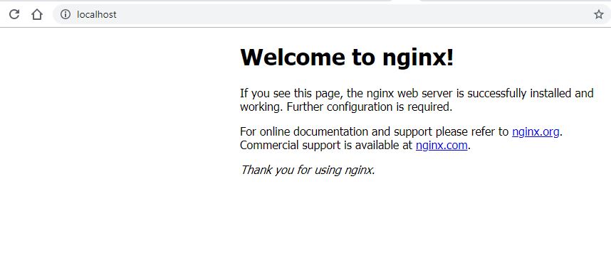 nginx web server is successfully installed on WIndows 10 WSL