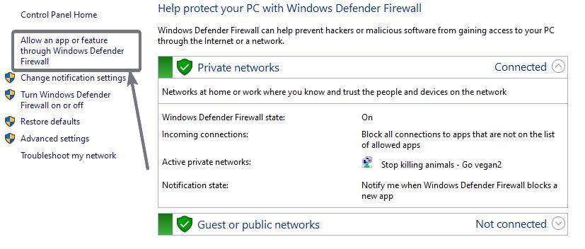 Windows 10 Defender Firewall