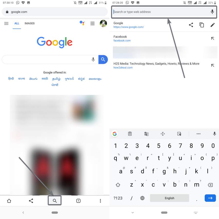 search button on the Google Chrome toolbar