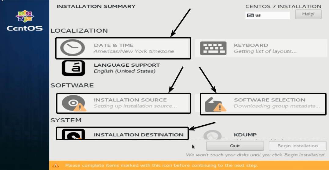 CentOS installation summary