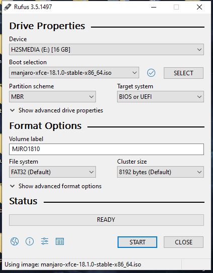 Create Manjaro bootable USB Drive