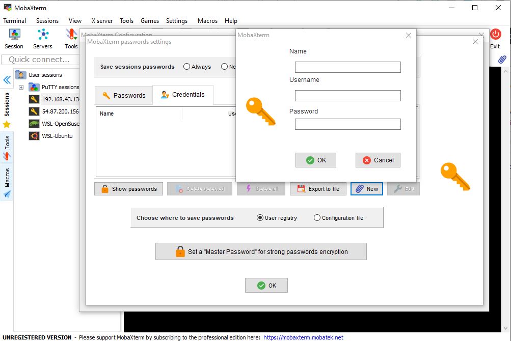 How to save passwords in Mobaxterm