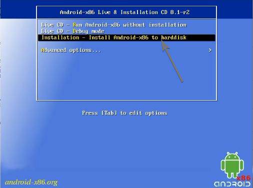 nstallation  - Install Android-x86 to harddisk