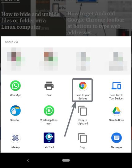 Select Google account connected devices to send links