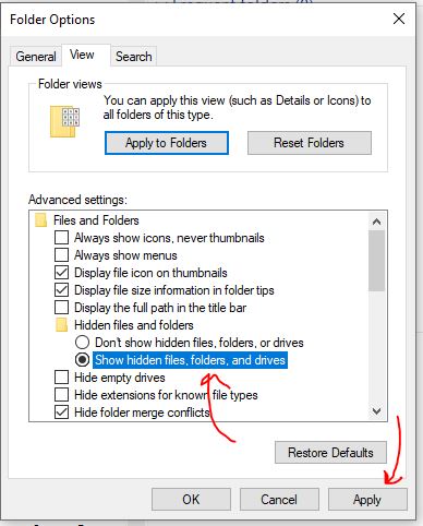 Show hidden files folders and drives
