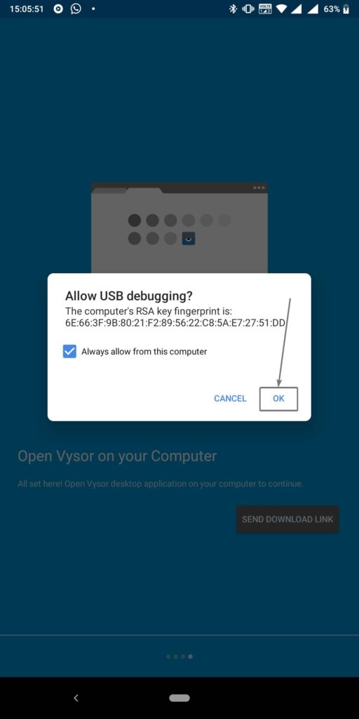 Allow Vysor to use USB debugging