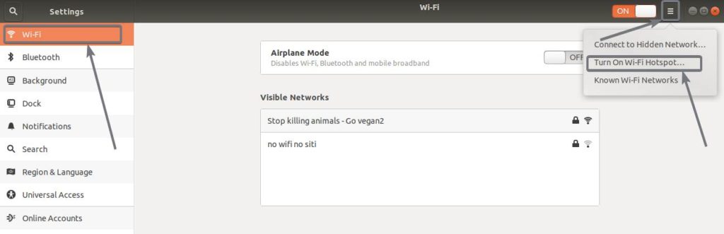 Turn on Wi-Fi hotspot on Ubuntu
